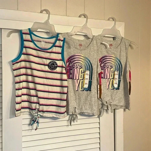 NWT BUNDLE of girls summer JUSTICE tank tops apparel shirts (size large 12/14) - Picture 1 of 9